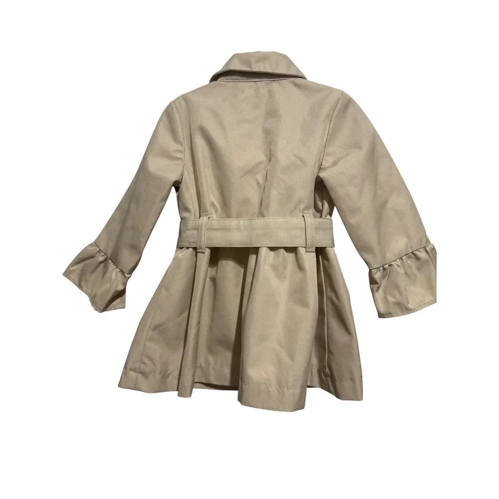 Tahari Trench Coat‎ Kids 12M Beige Ruffle Sleeve Belted Button Front Jacket